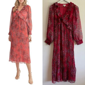 Mila Mae Plissé Ruffle Trim Long Sleeve Midi Dress size small